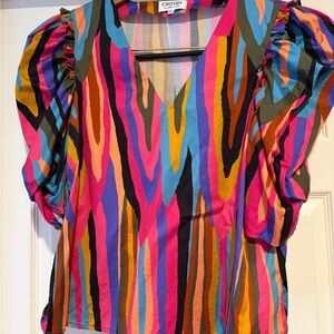 CROSBY by Mollie Burch Colorful V-Neck Blouse